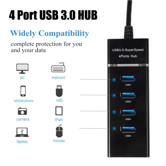 USB 3.0 Hub with 4 Ports 30cm Model 303 – Black USB 3.0 Hub with 4 Ports 30cm Model 303 – Black