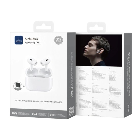 WIWU AIRBUDS ENC NOISE CANCELLATION, DEEP BASS SOUND, LOW LATENCY GAMING, SMART TOUCH CONTROLS & COMPACT CHARGING CASE AIRBUDS 5