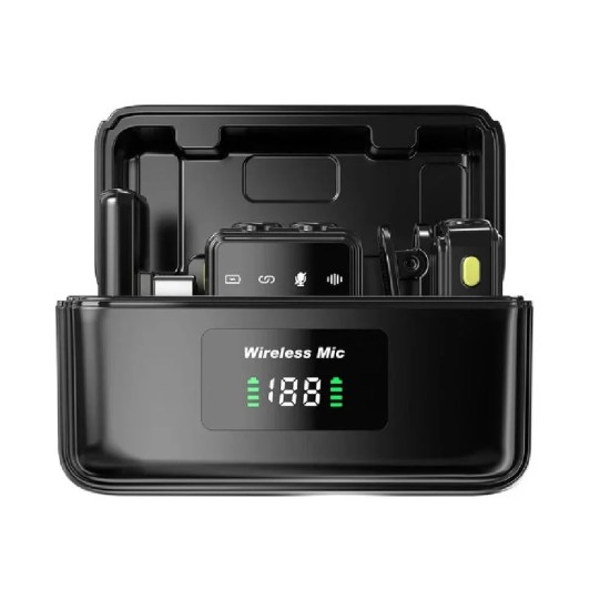 WIWU WI-WM005 BLUETOOTH 5.3 WITH APPLE & TYPE-C RECEIVER, ANC NOISE REDUCTION, REVERB & 6H BATTERY DUAL LAVALIER MICROPHONE - BLACK