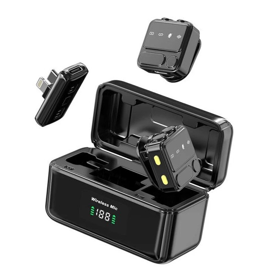 WIWU WI-WM005 BLUETOOTH 5.3 WITH APPLE & TYPE-C RECEIVER, ANC NOISE REDUCTION, REVERB & 6H BATTERY DUAL LAVALIER MICROPHONE - BLACK