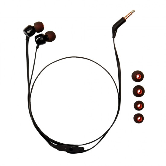 JBL TUNE 110 9MM DRIVERS PURE BASS SOUND BUILT-IN MIC IN EAR HEADPHONES - BLACK