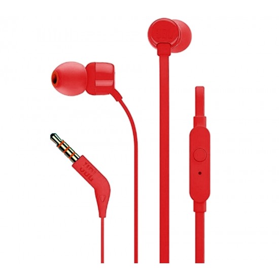 JBL TUNE 110 9MM DRIVERS PURE BASS SOUND BUILT-IN MIC IN EAR HEADPHONES - RED