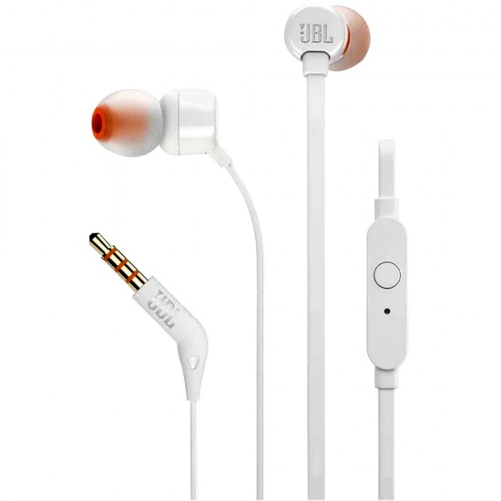 JBL TUNE 110 9MM DRIVERS PURE BASS SOUND BUILT-IN MIC IN EAR HEADPHONES - WHITE