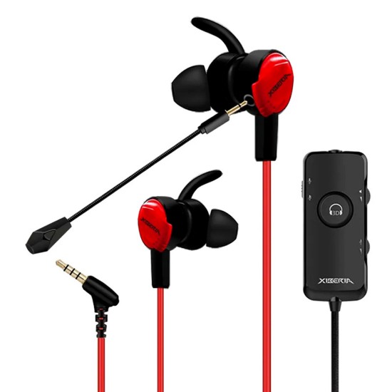 XIBERIA MG-1 PRO DUAL MICROPHONE WITH 1 TO 2 ADAPTOR 7.1 SURROUND SOUND WIRED GAMING EARBUDS - RED