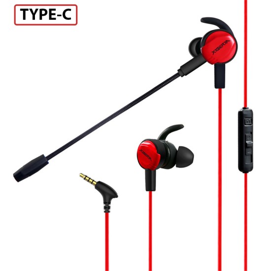 XIBERIA MG-1 TYPE C CABLE DUAL MICROPHONE 3.5MM SWEAT-PROOF WIRED GAMING EARBUDS - RED