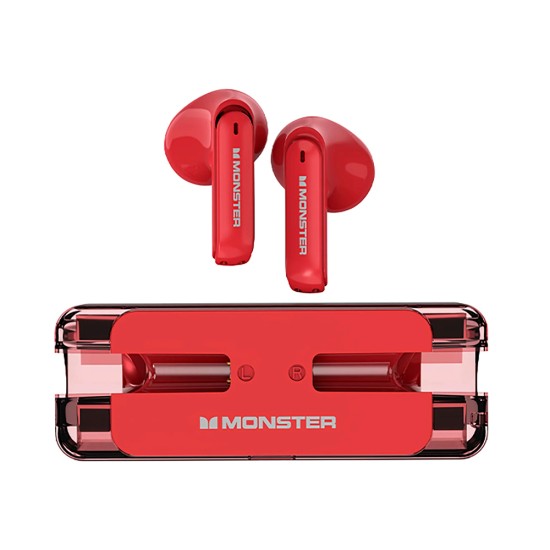 MONSTER AIRMARS XKT08 WIRELESS BLUETOOTH 5.3 HIFI SURROUND SOUND NOISE REDUCTION EARBUDS - RED