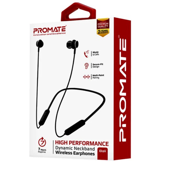 PROMATE BALI HIGH PERFORMANCE DYNAMC NECKBAND WIRELESS EARPHONES - BLACK 