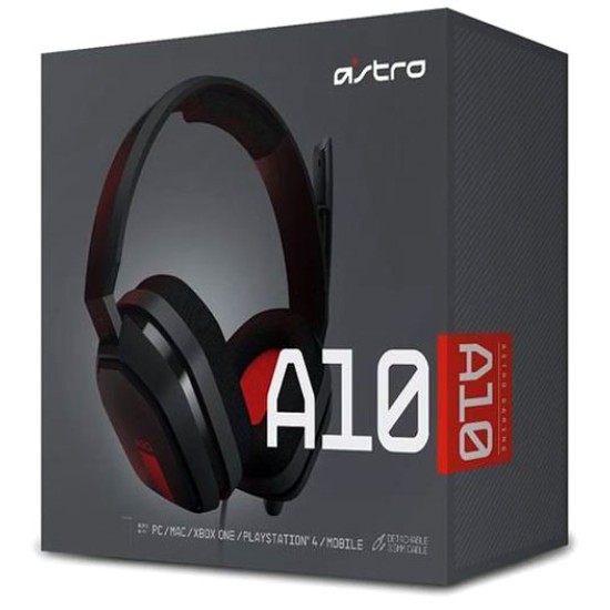 ASTRO A10 WIRED 3.5MM GAMING HEADSET WITH FLIP-TO-MUTE MICROPHONE - BLACK /RED