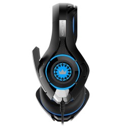 CROWN MICRO CMGH-102T WITH FLEXIBLE AND WIDE RIM 2.1M LONG CABLE FOLDING HIGH-SENSITIVITY MICROPHONE AND SEPARATE SPC AND MIC SLOTS WIRED USB GAMING HEADSET - BLACK/BLUE