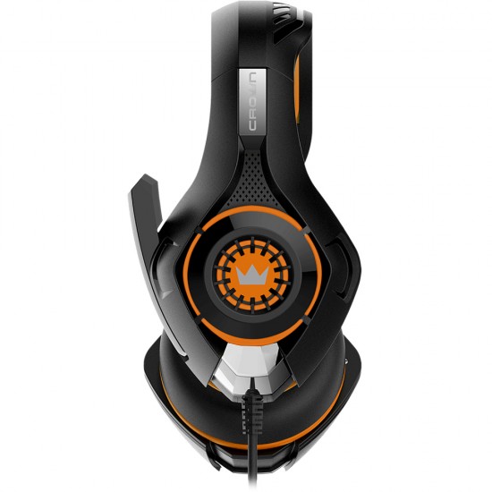 CROWN MICRO CMGH-102T WITH FLEXIBLE AND WIDE RIM 2.1M LONG CABLE FOLDING HIGH-SENSITIVITY MICROPHONE AND SEPARATE SPC AND MIC SLOTS WIRED GAMING HEADSET - BLACK/ORANGE