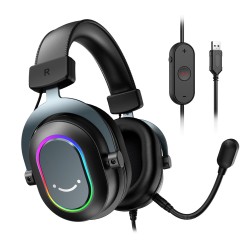 FIFINE AMPLIGAME H6 WIRED HEADPHONES WITH MICROPHONE-7.1 SURROUND SOUND-USB HEADSET WITH EQ MODE RGB SOFT EAR PADS FOR PC GAMING HEADSET - BLACK