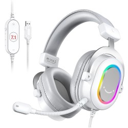 FIFINE AMPLIGAME H6 WIRED HEADPHONES WITH MICROPHONE-7.1 SURROUND SOUND-USB HEADSET WITH EQ MODE RGB SOFT EAR PADS FOR PC GAMING HEADSET - WHITE