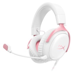 HYPERX CLOUD III ANGLED 53MM DRIVERS, NOISE-CANCELLING 10MM MIC AND MULTI-PLATFORM COMPATIBILITY WIRED GAMING HEADSET - WITE/PINK