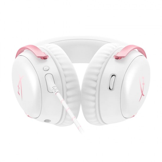 HYPERX CLOUD III ANGLED 53MM DRIVERS, NOISE-CANCELLING 10MM MIC AND MULTI-PLATFORM COMPATIBILITY WIRED GAMING HEADSET - WITE/PINK