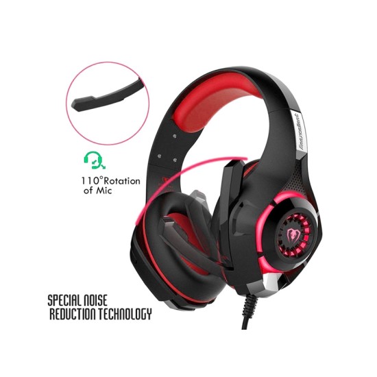 BEEXCELLENT GM1 WIRED 3.5MM OVER-EAR PRO GAMING HEADSET DEEP SOUND WITH LED LIGHTING AND MICROPHONE - RED