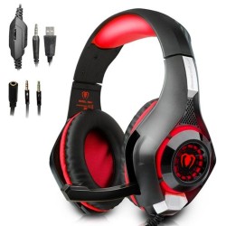 BEEXCELLENT GM1 WIRED 3.5MM OVER-EAR PRO GAMING HEADSET DEEP SOUND WITH LED LIGHTING AND MICROPHONE - RED