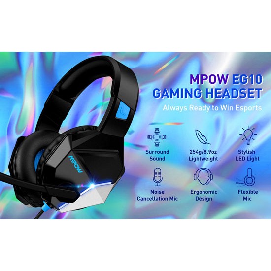 MPOW EG10 WIRED GAMING HEADSET 3D SURROUND SOUND BLACK  AND BLUE