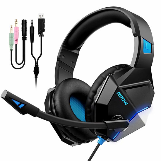 MPOW EG10 WIRED GAMING HEADSET 3D SURROUND SOUND BLACK  AND BLUE