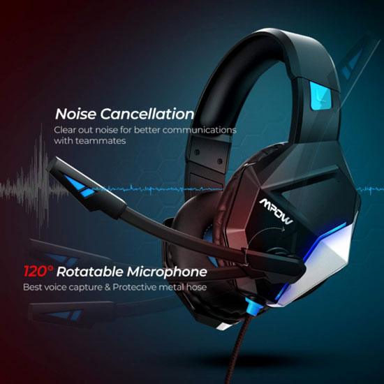 MPOW EG10 WIRED GAMING HEADSET 3D SURROUND SOUND BLACK  AND BLUE