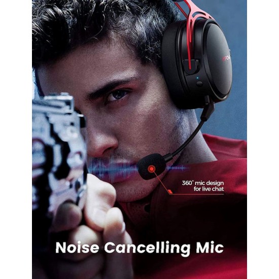 MPOW AIR WIRED GAMING HEADSET NO DELAY TRANSMISSION BLACK  AND RED