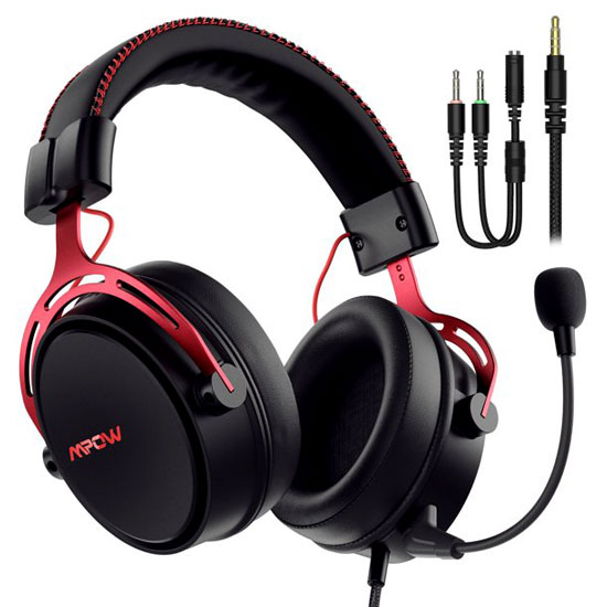 MPOW AIR WIRED GAMING HEADSET NO DELAY TRANSMISSION BLACK  AND RED