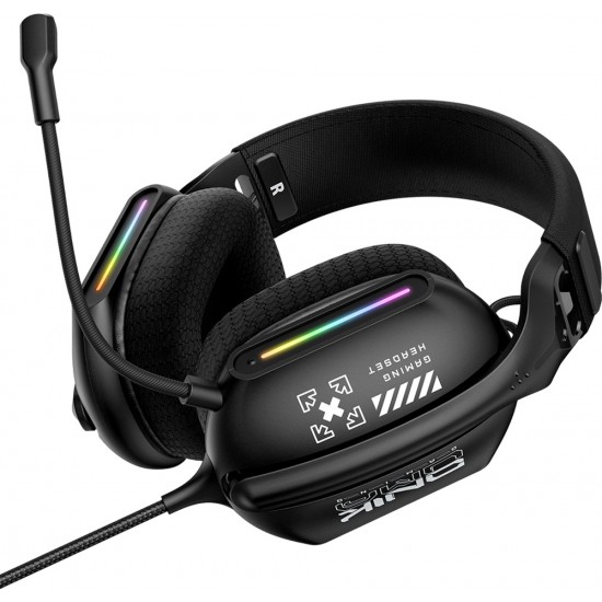 ONIKUMA X12 MOBILE LAPTOP HEADSET NOISE-CANCELING MIC FOR PS4 PS5 PC ON-EAR HEADSET WITH WIRED SURROUND SOUND 3.5MM RGB COLOURFUL LIGHTING GAMING HEADSET - BLACK