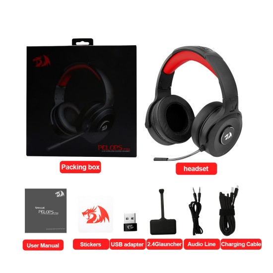 REDRAGON H818 PELOPS PRO 7.1 SURROUND SOUND 2.4G WIRELESS WITH TRANSMITTER GAMING HEADSET - BLACK