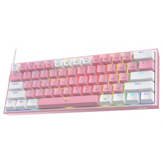 REDRAGON K617 FIZZ 61 KEYS 60% COMPACT HOT SWAPPABLE RED SWITCHES RGB WIRED MECHANICAL GAMING KEYBOARD - WHITE AND PINK 