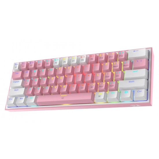 REDRAGON K617 FIZZ 61 KEYS 60% COMPACT HOT SWAPPABLE RED SWITCHES RGB WIRED MECHANICAL GAMING KEYBOARD - WHITE AND PINK 