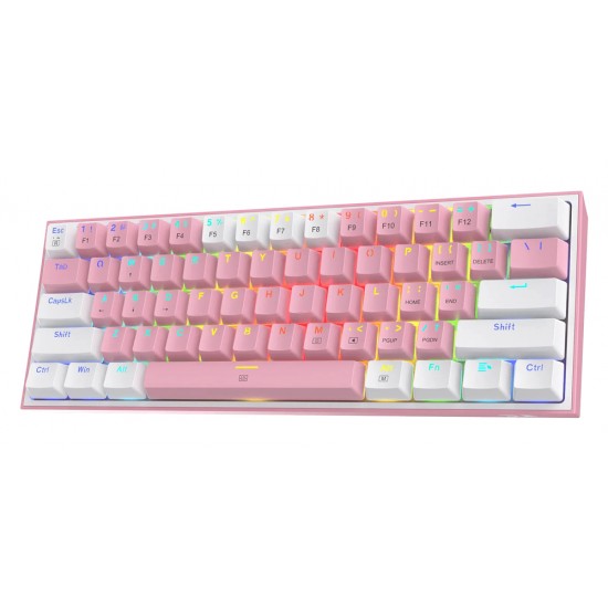 REDRAGON K617 FIZZ 61 KEYS 60% COMPACT HOT SWAPPABLE RED SWITCHES RGB WIRED MECHANICAL GAMING KEYBOARD - WHITE AND PINK 