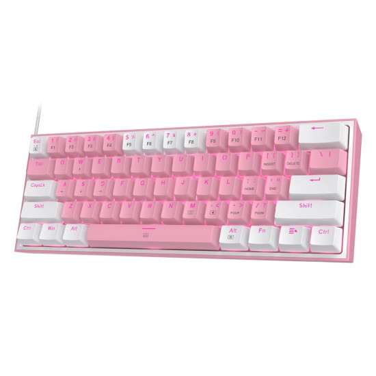 REDRAGON K617 FIZZ 61 KEYS 60% COMPACT HOT SWAPPABLE RED SWITCHES RGB WIRED MECHANICAL GAMING KEYBOARD - WHITE AND PINK 