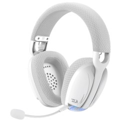 REDRAGON SKULD H878 3-MODE 7.1 SURROUND SOUND 40MM DRIVERS DETACHABLE MIC 600MAH BATTERY 200G LIGHTWEIGHT CROSS-PLATFORM COMPATIBLE WIRELESS RGB GAMING HEADSET - WHITE/GRAY