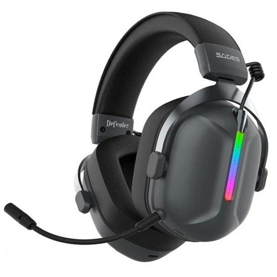 SADES DEFENDER RGB TRI-MODE BLUETOOTH 5.3, 2.4G, 3.5MM COMPATIBILITY 20 TO 20,000HZ FREQUENCY WIRELESS GAMING HEADSET – BLACK