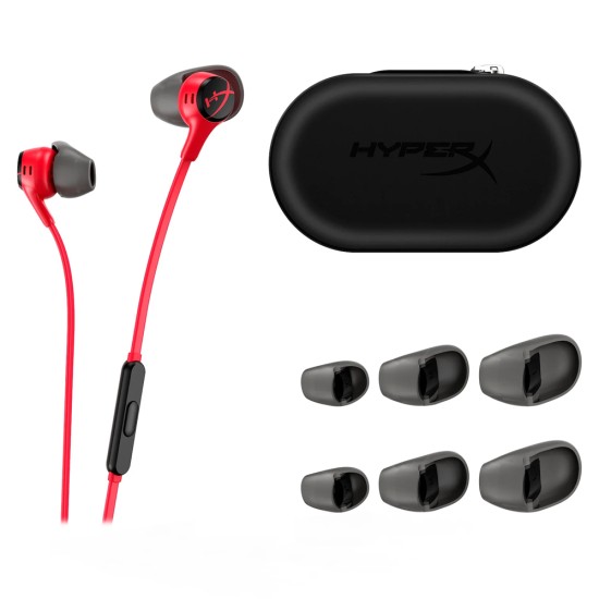 HYPERX CLOUD EARBUDS II IN EAR HEADPHONES WITH 14MM DRIVERS, MIC, HARD CASE, 3.5MM PLUG GAMING EARBUDS - RED