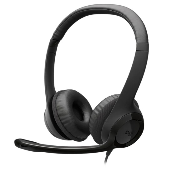 LOGITECH H390 USB-A NOISE CANCELING PADDED HEADBAND AND EAR CUPS ENHANCED DIGITAL AUDIO MIC IN-LINE CONTROLS STEREO WIRED HEADSET – BLACK