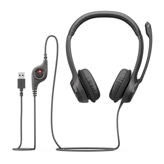 LOGITECH H390 USB-A NOISE CANCELING PADDED HEADBAND AND EAR CUPS ENHANCED DIGITAL AUDIO MIC IN-LINE CONTROLS STEREO WIRED HEADSET – BLACK