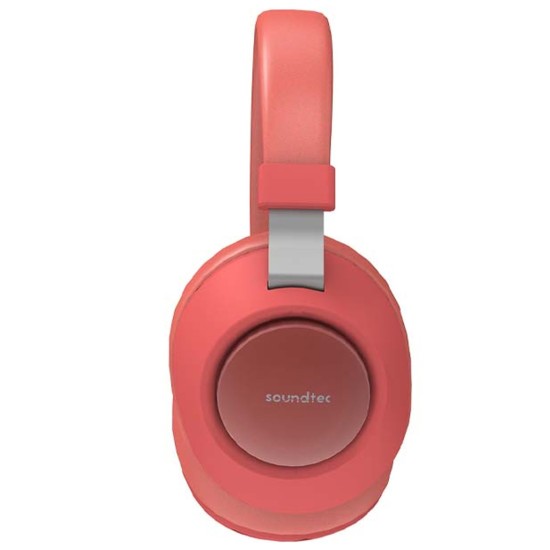 PORODO SOUNDTEC NOISE CANCELLING DEEP SOUND PURE BASS WIRELESS OVER-EAR HEADPHONES - RED