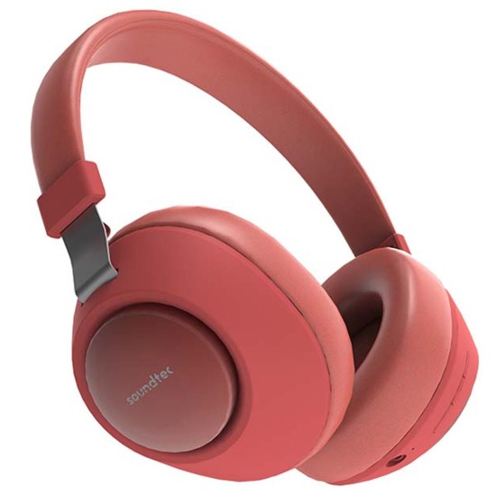 PORODO SOUNDTEC NOISE CANCELLING DEEP SOUND PURE BASS WIRELESS OVER-EAR HEADPHONES - RED