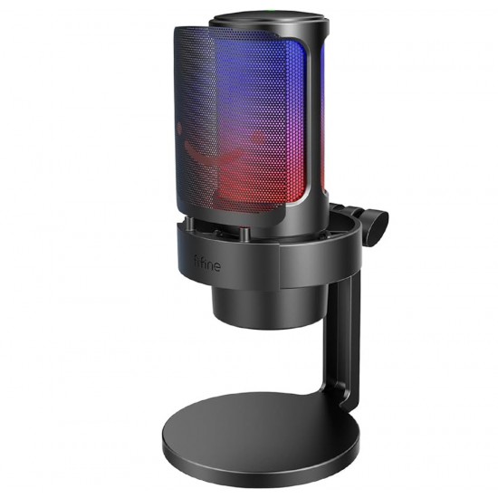 FIFINE AMPLIGAME A8 COMPUTER MICROPHONE WITH RGB CONTROL MUTE TOUCH HEADPHONE JACK POP FILTERSTAND FOR GAMING STREAMING - BLACK