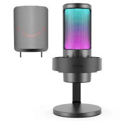 FIFINE AMPLIGAME A8 COMPUTER MICROPHONE WITH RGB CONTROL MUTE TOUCH HEADPHONE JACK POP FILTERSTAND FOR GAMING STREAMING - BLACK