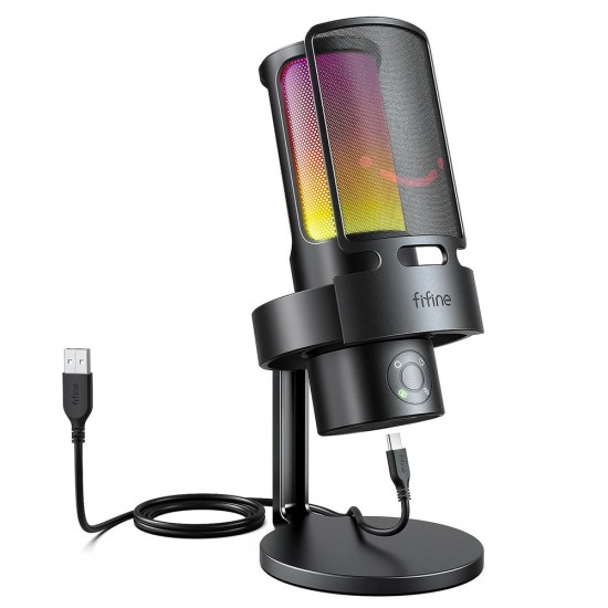 FIFINE AMPLIGAME A8 PLUS A CARDIOID, OMNIDIRECTIONAL, BIDIRECTIONAL, STEREO RGB MICROPHONE - BLACK