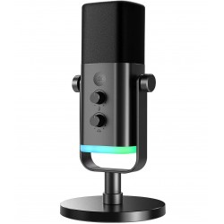 FIFINE AMPLIGAME AM8 USB XLR DYNAMIC MIC WITH RGB TAP TO MUTE GAIN CONTROL HEADPHONE JACK STREAMING DESKTOP STAND GAMING MICROPHONE - BLACK