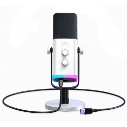 FIFINE AMPLIGAME AM8 USB XLR DYNAMIC MIC WITH RGB TAP TO MUTE GAIN CONTROL HEADPHONE JACK STREAMING DESKTOP STAND GAMING MICROPHONE - WHITE