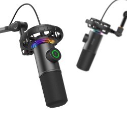 FIFINE K658 STREAMING RGB DYNAMIC CARDIOID MIC WITH HEADPHONE JACK FOR STREAMING TYPE C CONNECTION SHOCK MOUNT INCLUDED USB GAMING MICROPHONE - BLACK