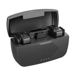 FIFINE M9 2 PACK 30 HOURS BATTERY LIFE CLIP ON MIC SYSTEM WITH CHARGING CASE FOR IPHONE ANDROID CAMERA VLOG INTERVIEW RECORDING WIRELESS LAVALIER MICROPHONE - BLACK