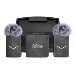 FIFINE M9 2 PACK 30 HOURS BATTERY LIFE CLIP ON MIC SYSTEM WITH CHARGING CASE FOR IPHONE ANDROID CAMERA VLOG INTERVIEW RECORDING WIRELESS LAVALIER MICROPHONE - BLACK
