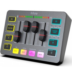  FIFINE AMPLIGAME SC3 PC MIXER WITH XLR MICROPHONE INTERFACE CONTROL VOLUME FADER MUTE BUTTON 48V PHANTOM POWER RGB AUDIO CARD GAMING MIXER CONTROLLER - BLACK