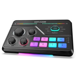 FIFINE SC8 RECORDING STUDIO AUDIO WITH XLR PHANTOM POWER 7.1 SURROUND SOUND USB-C MULTI-PLATFORM RGB AUDIO CARD GAMING MIXER CONTROLLER - BLACK