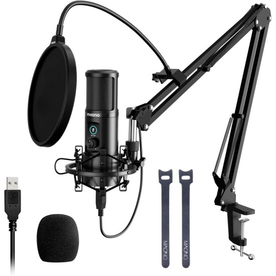 MAONO AU-PM42 KIT WITH 192KHZ/24BIT SOUND CHIPSET, TOUCH MUTE & BOOM ARM PROFESSIONAL USB CONDENSER MICROPHONE SET - BLACK