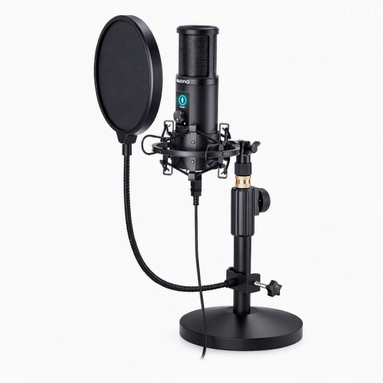 MAONO AU-PM42 KIT WITH 192KHZ/24BIT SOUND CHIPSET, TOUCH MUTE & BOOM ARM PROFESSIONAL USB CONDENSER MICROPHONE SET - BLACK